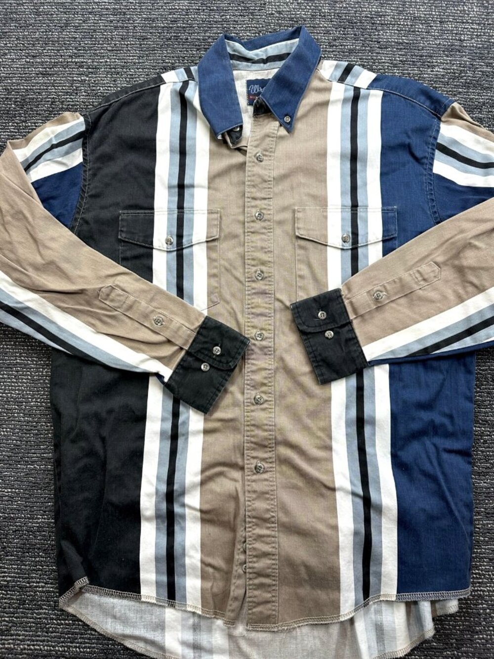 Wrangler X-Long Tails Mens L 16.5-35 Button Up Shirt Striped Colorblock